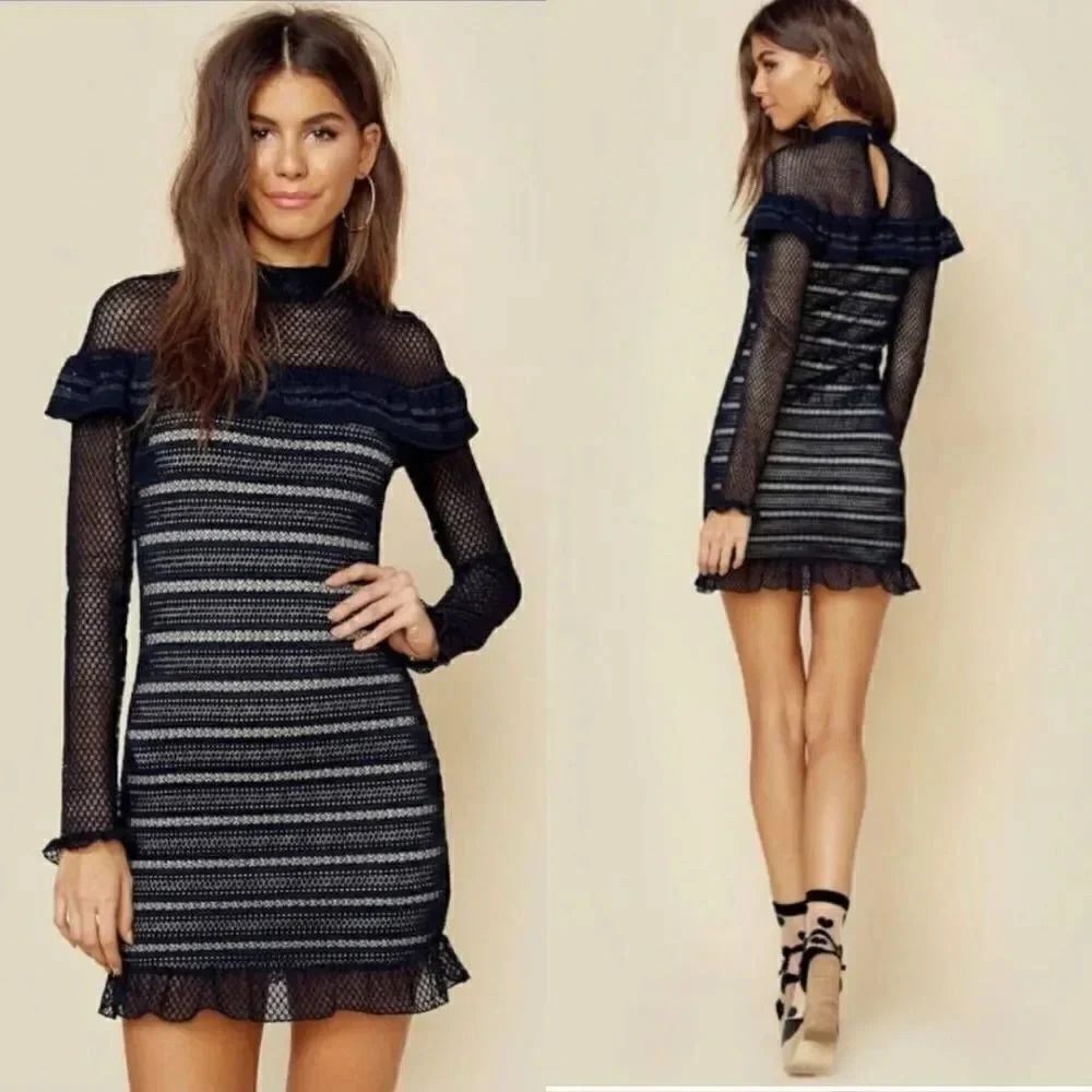 Nightcap mariabella black lace ruffle dress 2